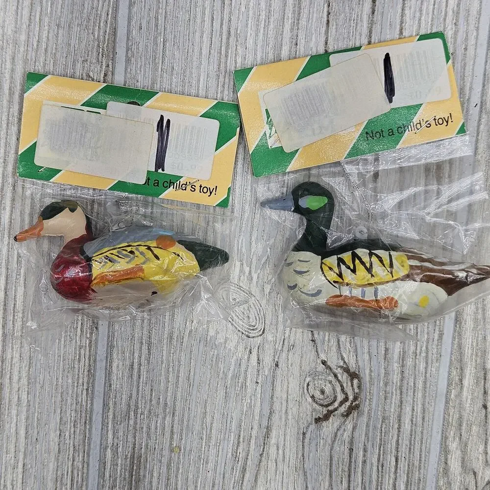Vintage 1986 Duck Ornament Pair Hand Painted Christmas Decoration Seasonal Lot‎